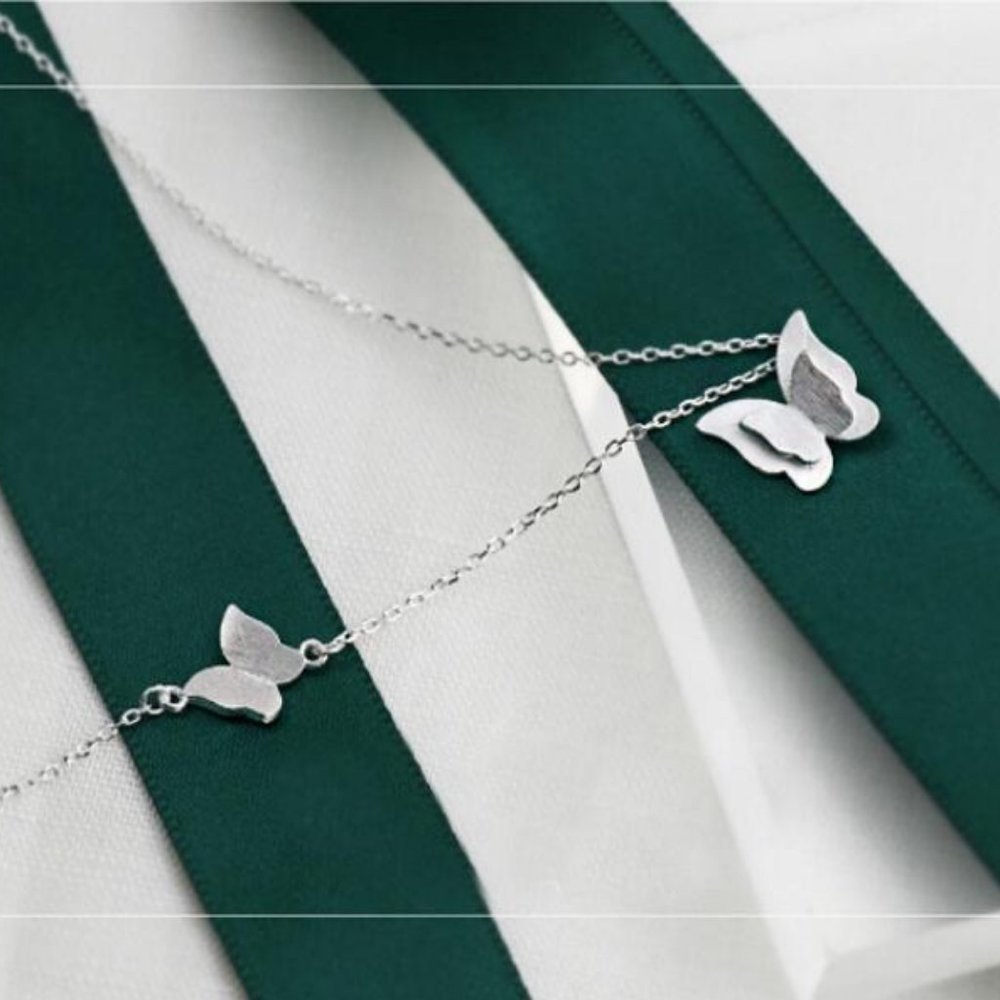 NEW 925 Sterling Silver Double Butterfly Necklace - Picture 7 of 7